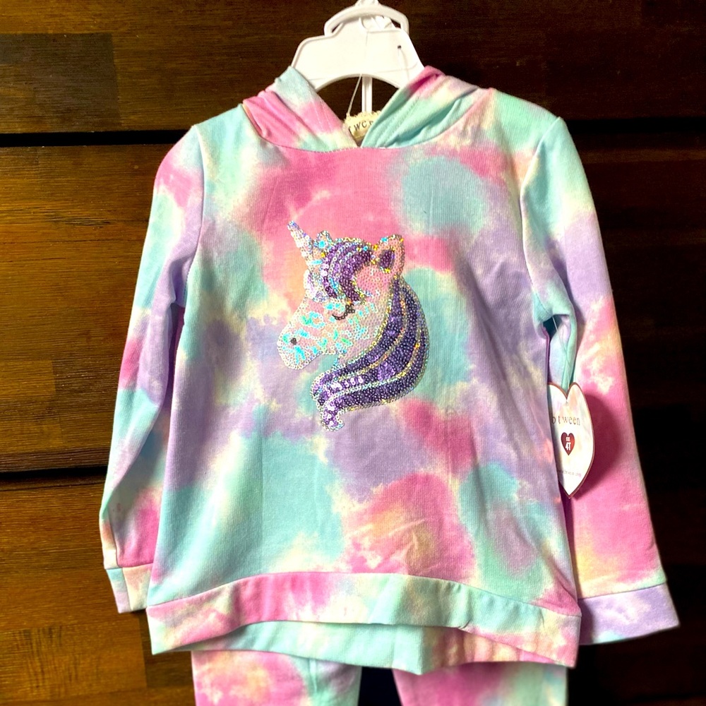 Btween 4T Unicorn Sweat suit Tie Dye